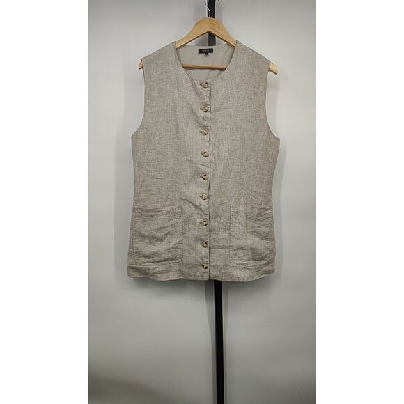 Quince Women 100% European Linen Longline Vest Flax L - Picture 1 of 2